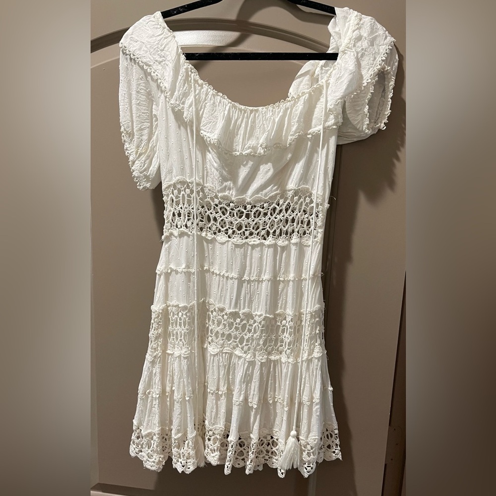 Free People White Crochet Mini Dress